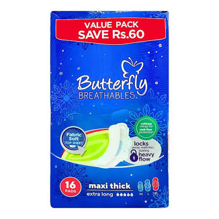 BUTTERFLY BREATHABLES MAXITHICK EXTRA LONG 16PADS VALUE PACK