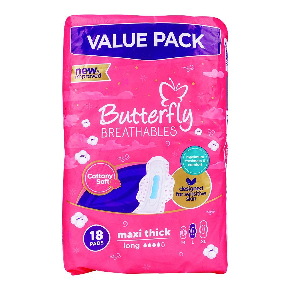 BUTTERFLY BREATHABLE MAXI THICK LONG 18PADS VALUE PACK